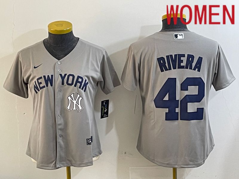 Women New York Yankees #42 Rivera Grey Game Nike 2024 MLB Jersey style 4